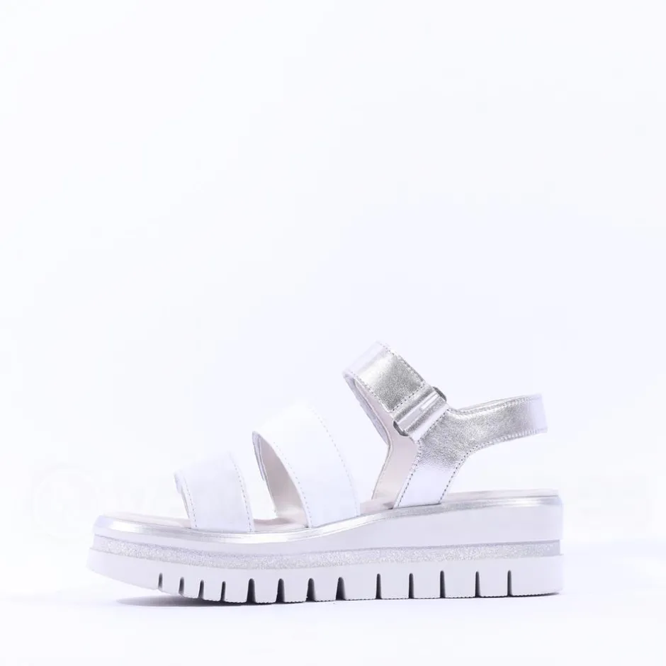 Women Gabor Alfa Triple Velcro Platform Sandal - White Silver