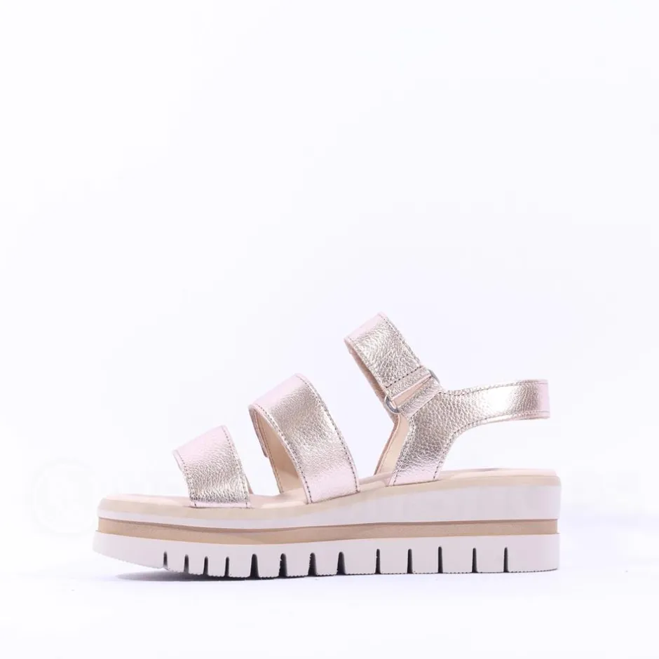 Women Gabor Alfa Triple Velcro Platform Sandal - Gold Leather
