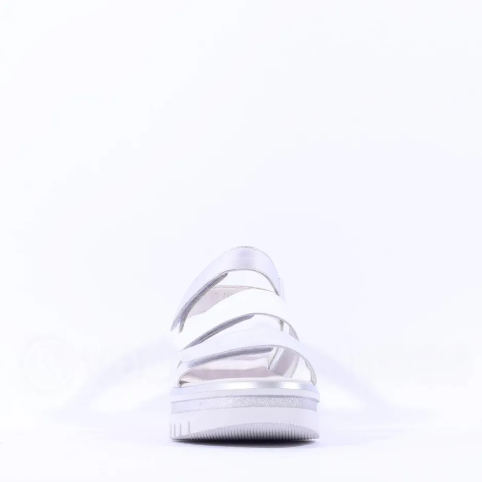 Women Gabor Alfa Triple Velcro Platform Sandal - White Silver