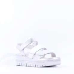 Women Gabor Alfa Triple Velcro Platform Sandal - White Silver