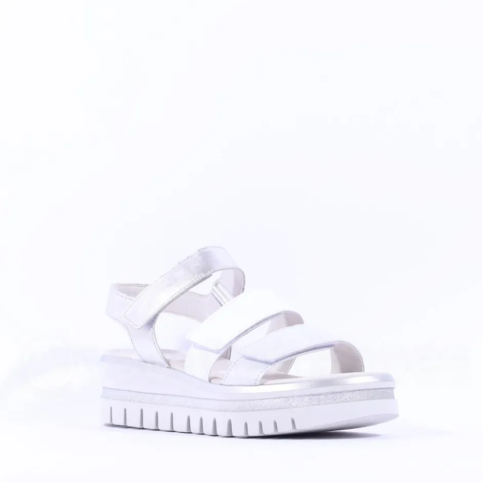 Women Gabor Alfa Triple Velcro Platform Sandal - White Silver