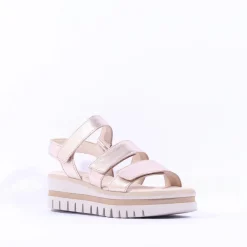 Women Gabor Alfa Triple Velcro Platform Sandal - Gold Leather