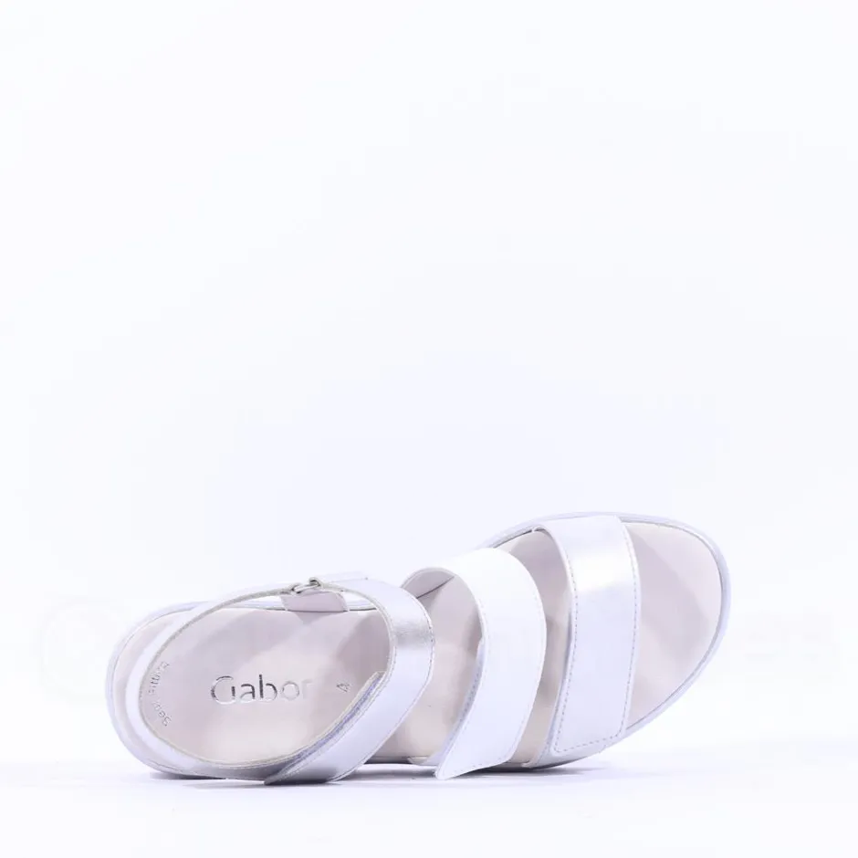 Women Gabor Alfa Triple Velcro Platform Sandal - White Silver
