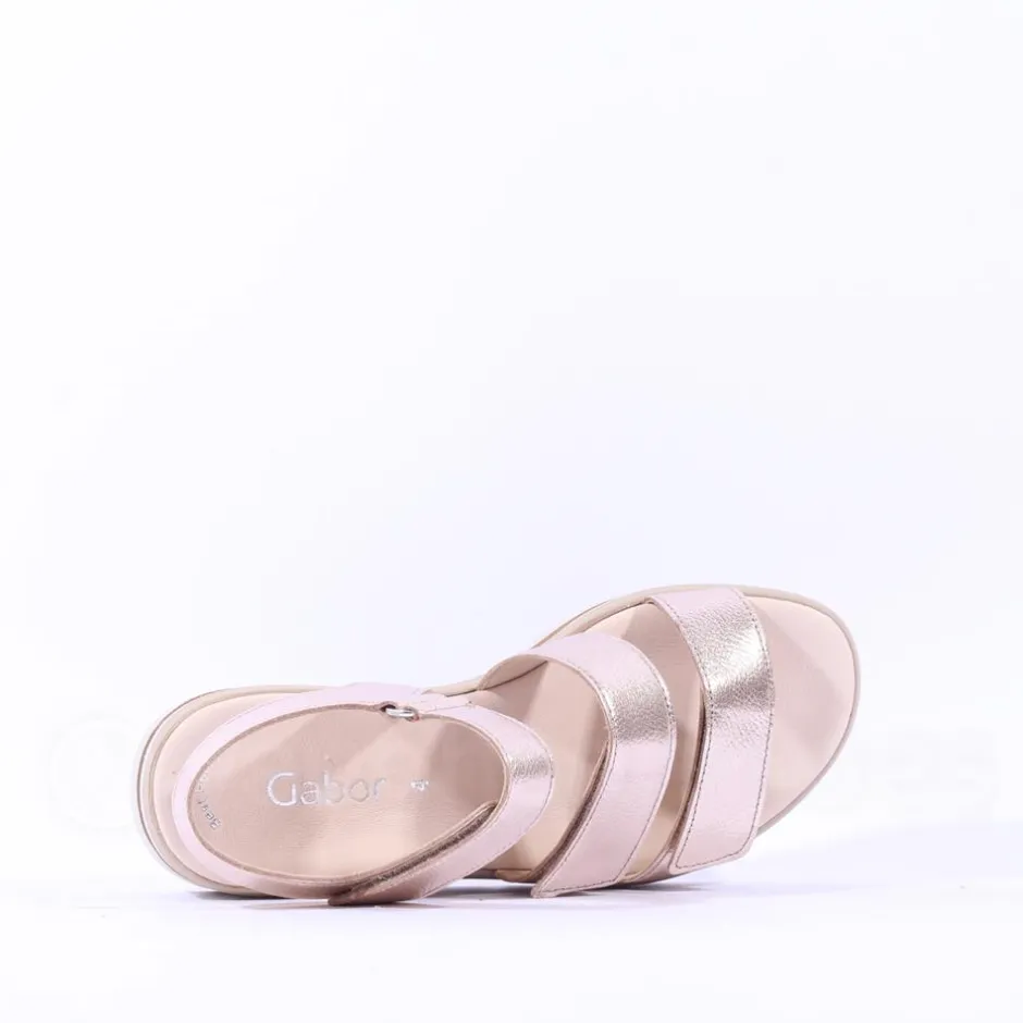 Women Gabor Alfa Triple Velcro Platform Sandal - Gold Leather