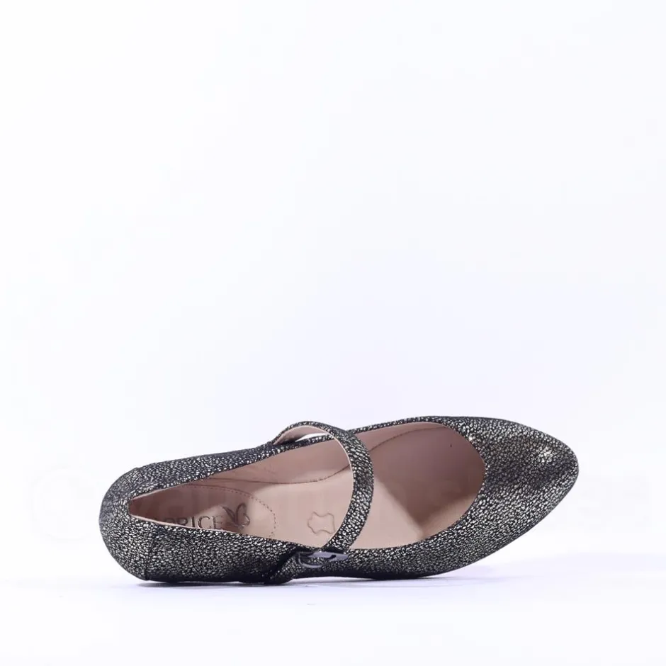 Women Caprice Alisa Low Strap Shimmer Pump - Black Gold