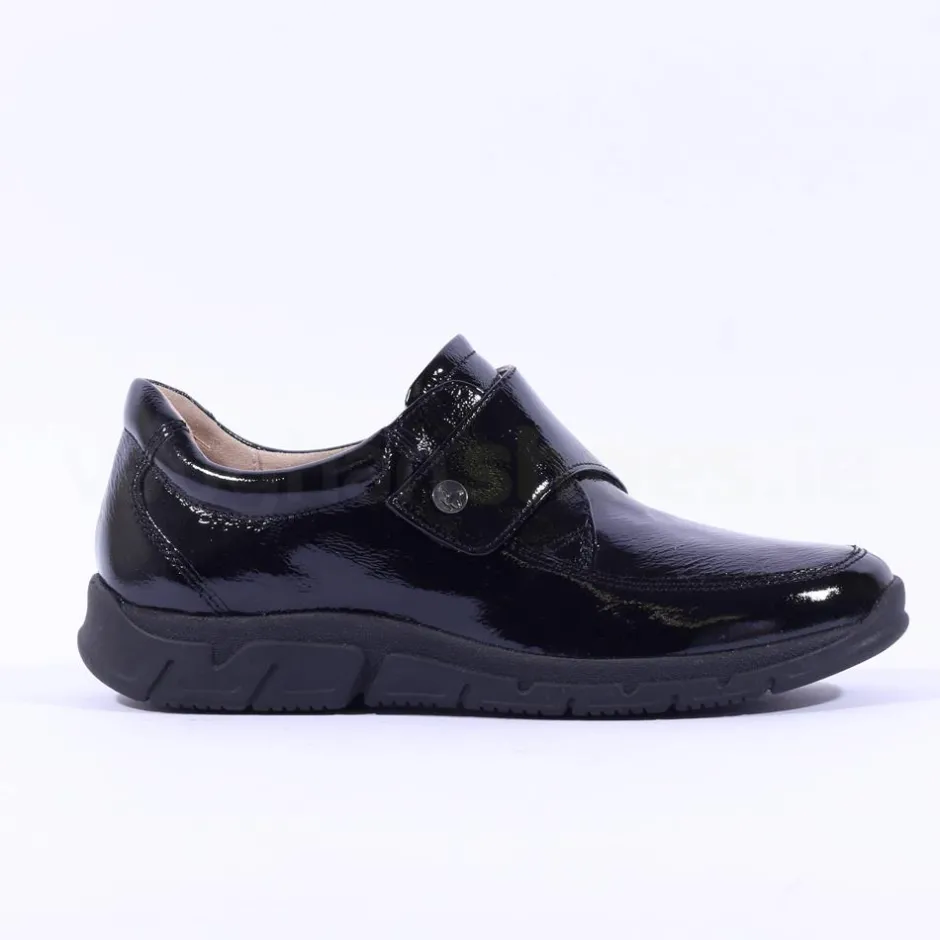Women Caprice Allie Velcro Strap Comfort Shoe - Black Patent