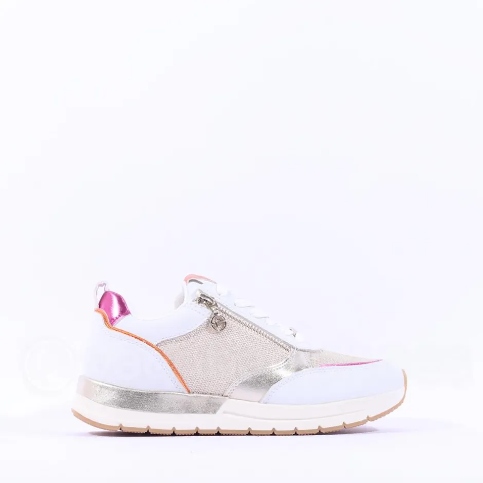 Women Tamaris Almina Multi Side Zip Trainer - White Gold Combi