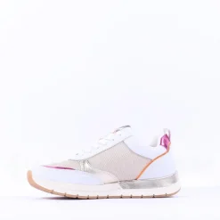 Women Tamaris Almina Multi Side Zip Trainer - White Gold Combi