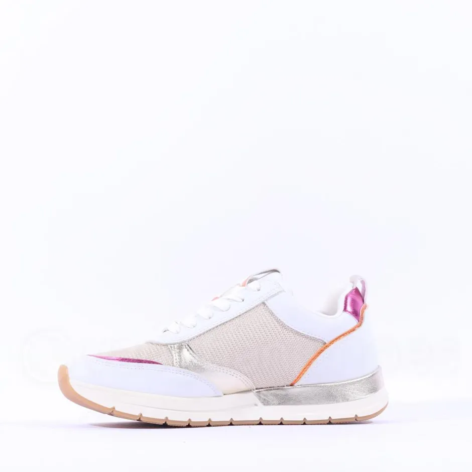 Women Tamaris Almina Multi Side Zip Trainer - White Gold Combi