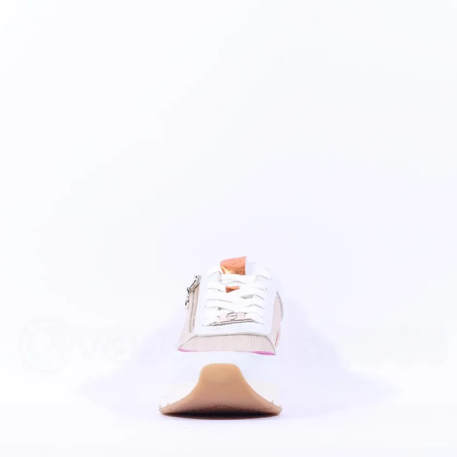 Women Tamaris Almina Multi Side Zip Trainer - White Gold Combi