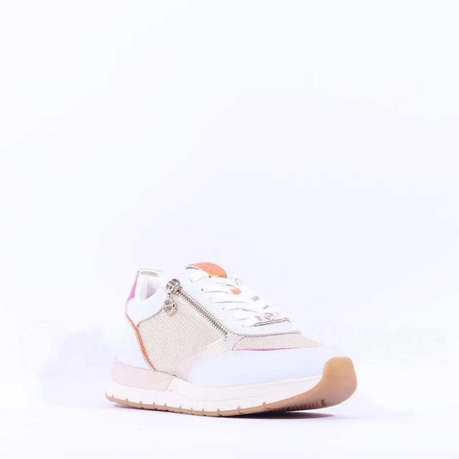 Women Tamaris Almina Multi Side Zip Trainer - White Gold Combi