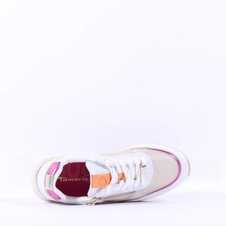 Women Tamaris Almina Multi Side Zip Trainer - White Gold Combi