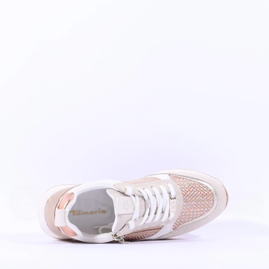 Women Tamaris Almina Multi Side Zip Trainer - Ivory Structure