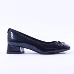 Women Tamaris Almira Bow Tie Block Heel Pump - Navy Patent