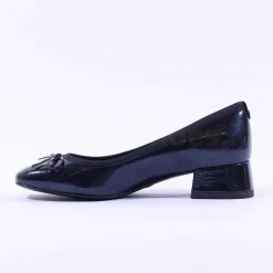 Women Tamaris Almira Bow Tie Block Heel Pump - Navy Patent