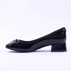 Women Tamaris Almira Bow Tie Block Heel Pump - Black Patent