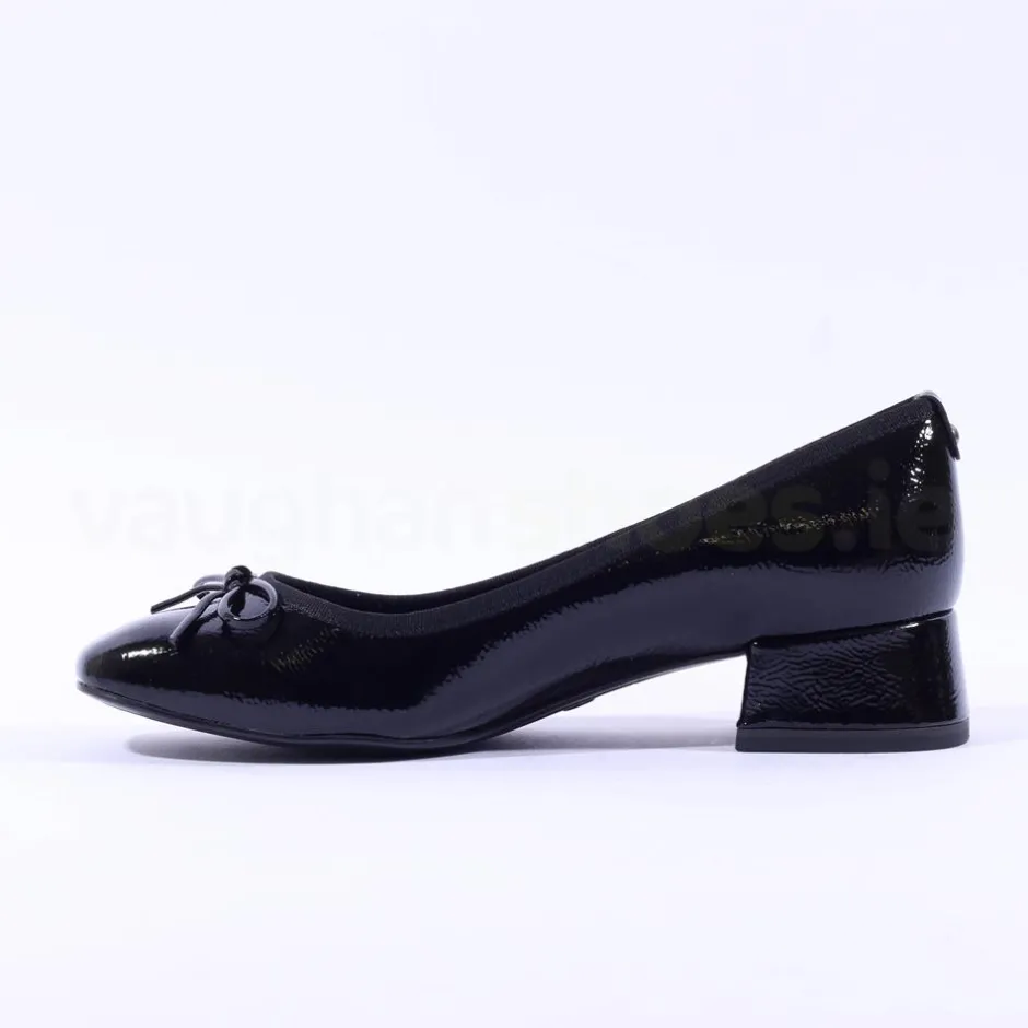 Women Tamaris Almira Bow Tie Block Heel Pump - Black Patent