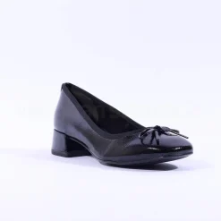 Women Tamaris Almira Bow Tie Block Heel Pump - Black Patent