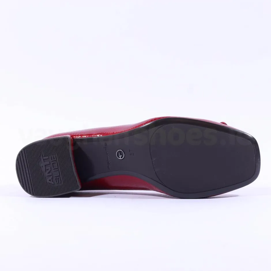 Women Tamaris Almira Bow Tie Block Heel Pump - Red Patent
