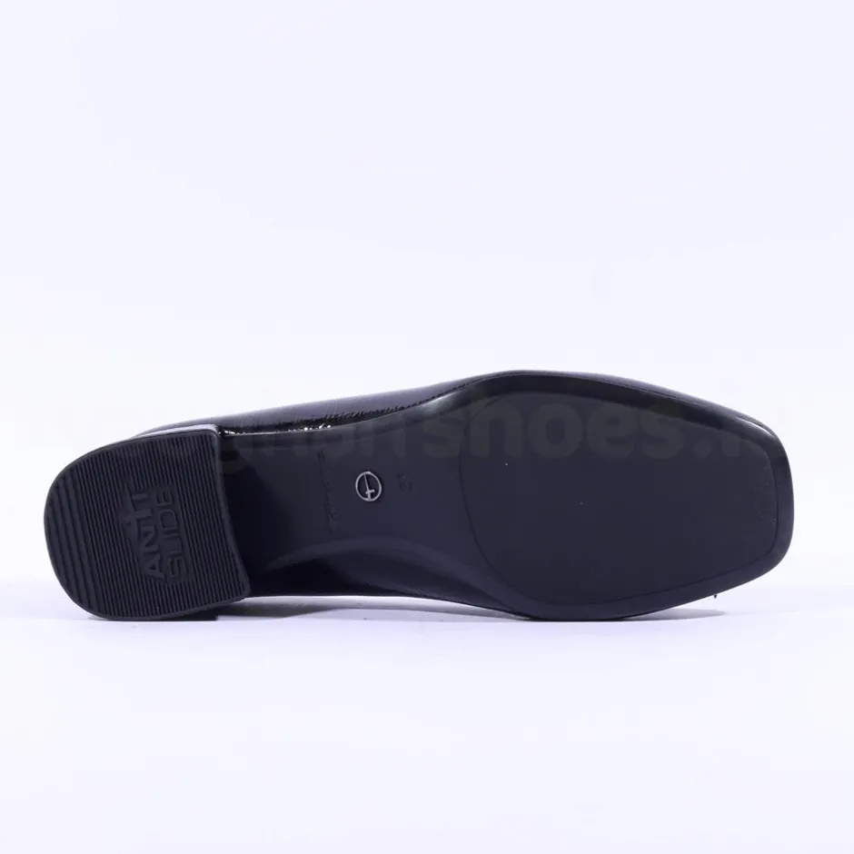 Women Tamaris Almira Bow Tie Block Heel Pump - Black Patent
