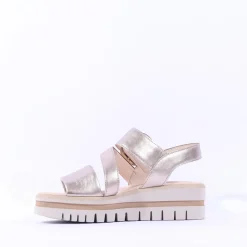 Women Gabor Amarillo Ring Buckle Platform Sand - Gold Leather