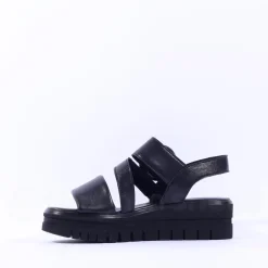 Women Gabor Amarillo Ring Buckle Platform Sand - Black Leather