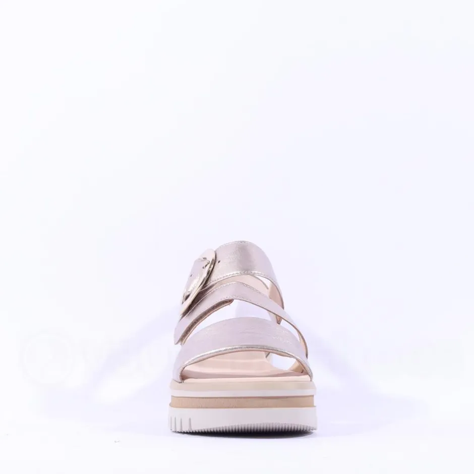 Women Gabor Amarillo Ring Buckle Platform Sand - Gold Leather