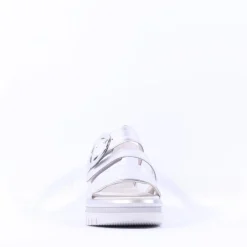 Women Gabor Amarillo Ring Buckle Platform Sand - Silver Leather