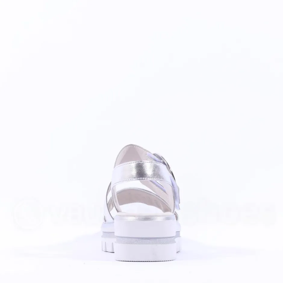Women Gabor Amarillo Ring Buckle Platform Sand - Silver Leather