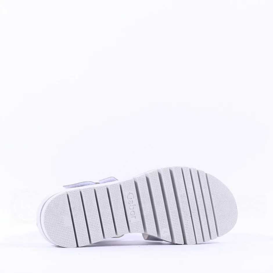 Women Gabor Amarillo Ring Buckle Platform Sand - Silver Leather