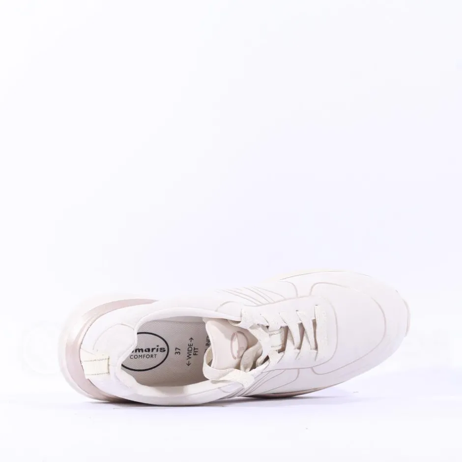 Women Tamaris Amelie Athleisure Wedge Trainer - Off White Gold