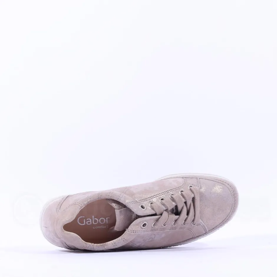 Women Gabor Amulet Laced Casual Shoe - Beige Metallic