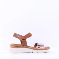 Women Tamaris Andira 2 Velcro Strap Low Sandal - Cognac Combi