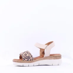 Women Tamaris Andira 2 Velcro Strap Low Sandal - Ivory Leopard Combi