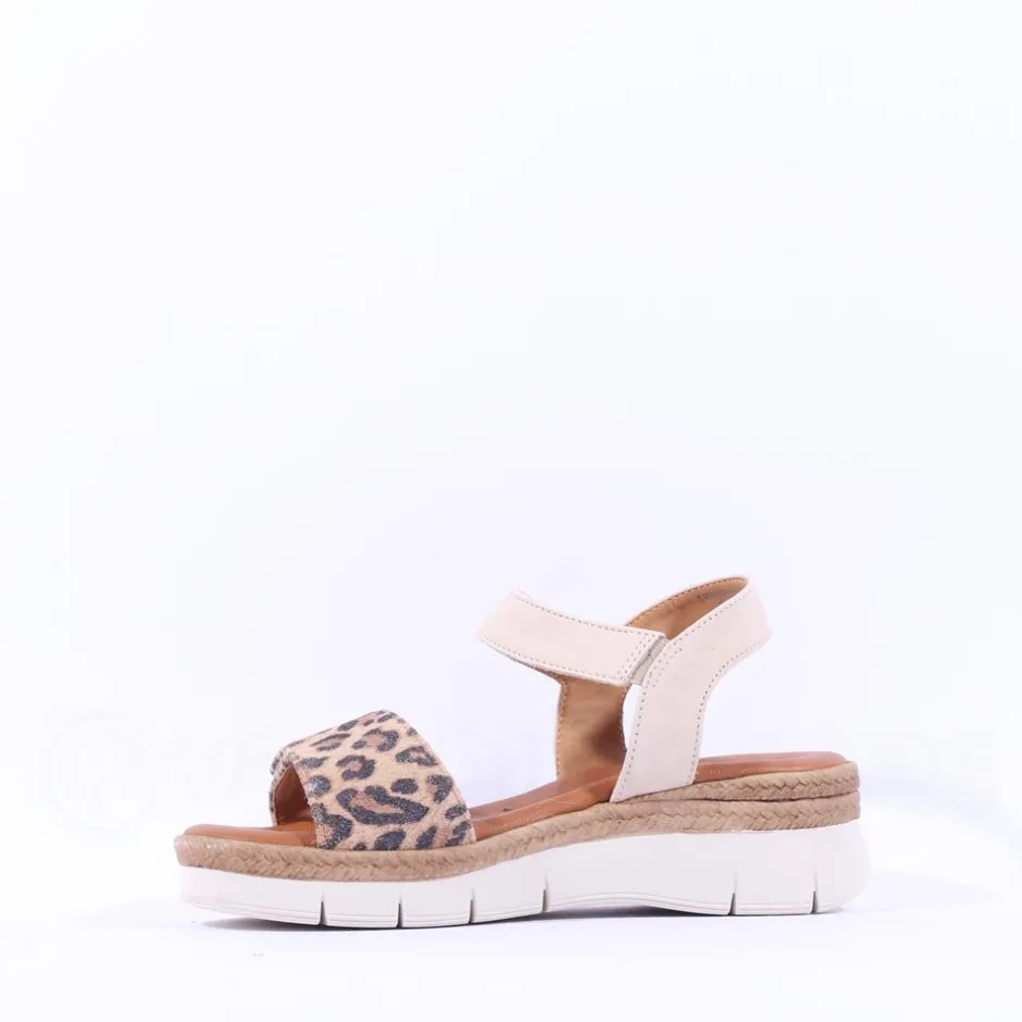 Women Tamaris Andira 2 Velcro Strap Low Sandal - Ivory Leopard Combi