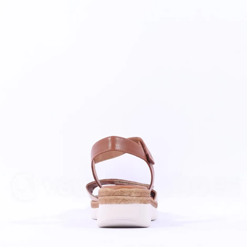 Women Tamaris Andira 2 Velcro Strap Low Sandal - Cognac Combi