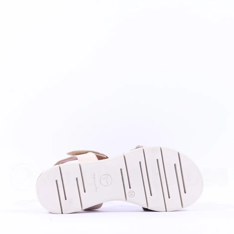 Women Tamaris Andira 2 Velcro Strap Low Sandal - Ivory Leopard Combi