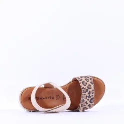 Women Tamaris Andira 2 Velcro Strap Low Sandal - Ivory Leopard Combi