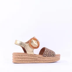 Women Gabor Andre Ring Buckle Layered Sandal - Metallic Leopard