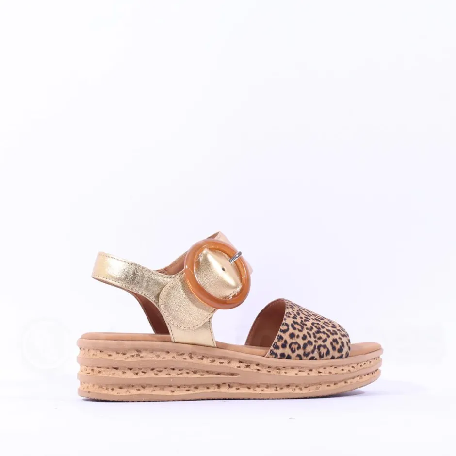 Women Gabor Andre Ring Buckle Layered Sandal - Metallic Leopard