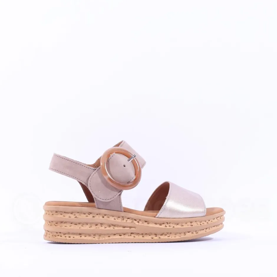 Women Gabor Andre Ring Buckle Layered Sandal - Beige Metallic