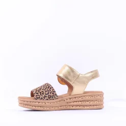 Women Gabor Andre Ring Buckle Layered Sandal - Metallic Leopard