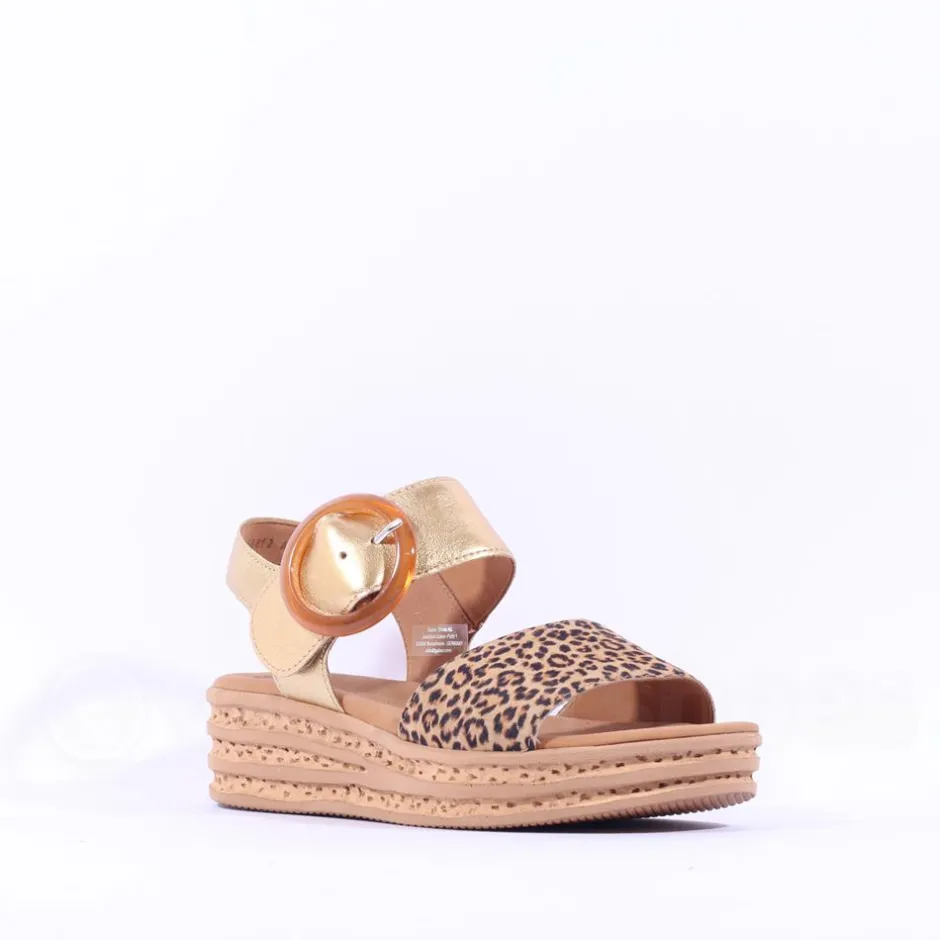Women Gabor Andre Ring Buckle Layered Sandal - Metallic Leopard