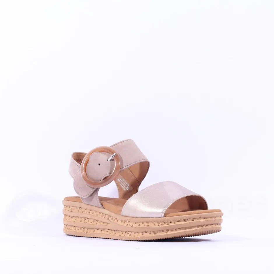 Women Gabor Andre Ring Buckle Layered Sandal - Beige Metallic