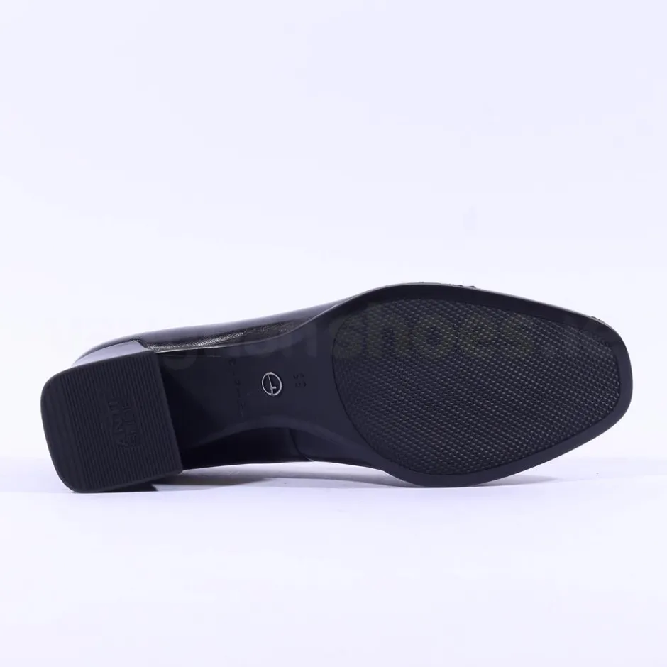 Women Tamaris Antonella Block Heel Link Loafer - Black Leather