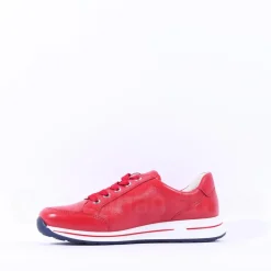 Women Ara Osaka Comfort Laced Trainer Side Zip - Red Leather