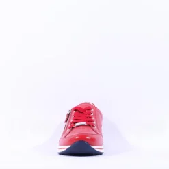 Women Ara Osaka Comfort Laced Trainer Side Zip - Red Leather