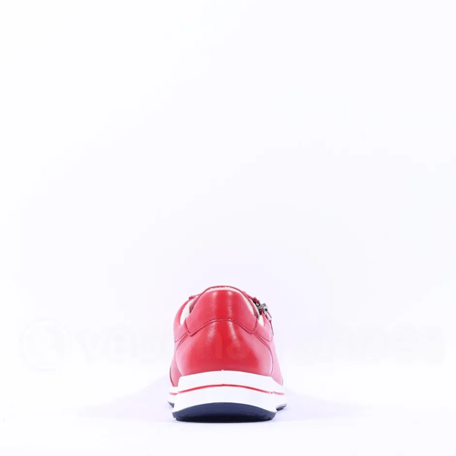 Women Ara Osaka Comfort Laced Trainer Side Zip - Red Leather