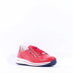 Women Ara Osaka Comfort Laced Trainer Side Zip - Red Leather