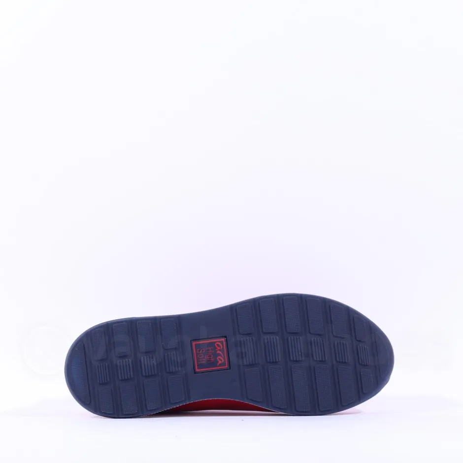 Women Ara Osaka Comfort Laced Trainer Side Zip - Red Leather
